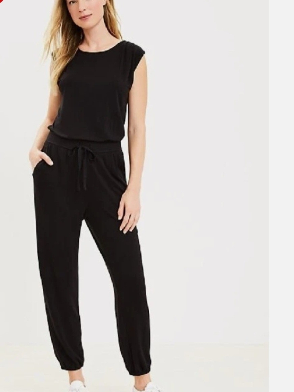 Lou & Grey Black Sleeveless Drawstring Waist Jumpsuit With Back Pockets